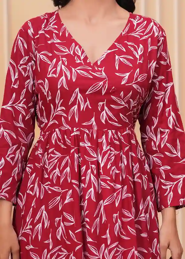 Maternity Soft Cotton Feeding Dress Red Gown for Women - Image 2