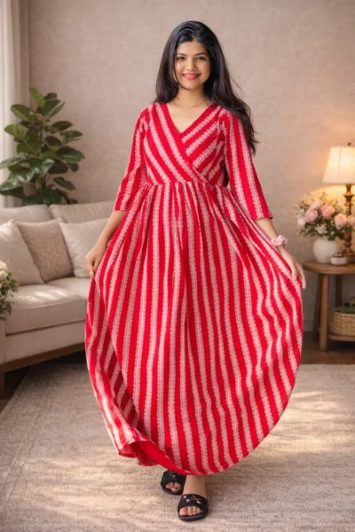 Maternity Soft Cotton Feeding Dress Gown for Pregnant Women