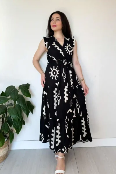 stylish women black abstract printed gown