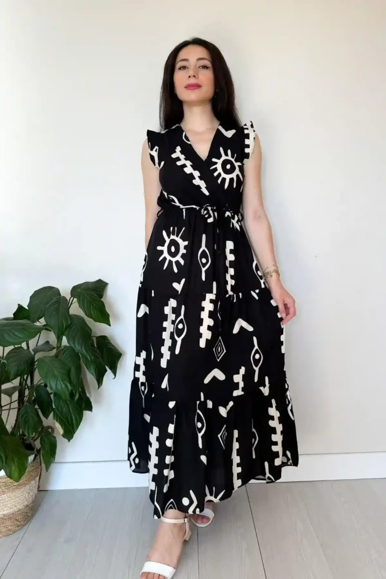 stylish women black abstract printed gown