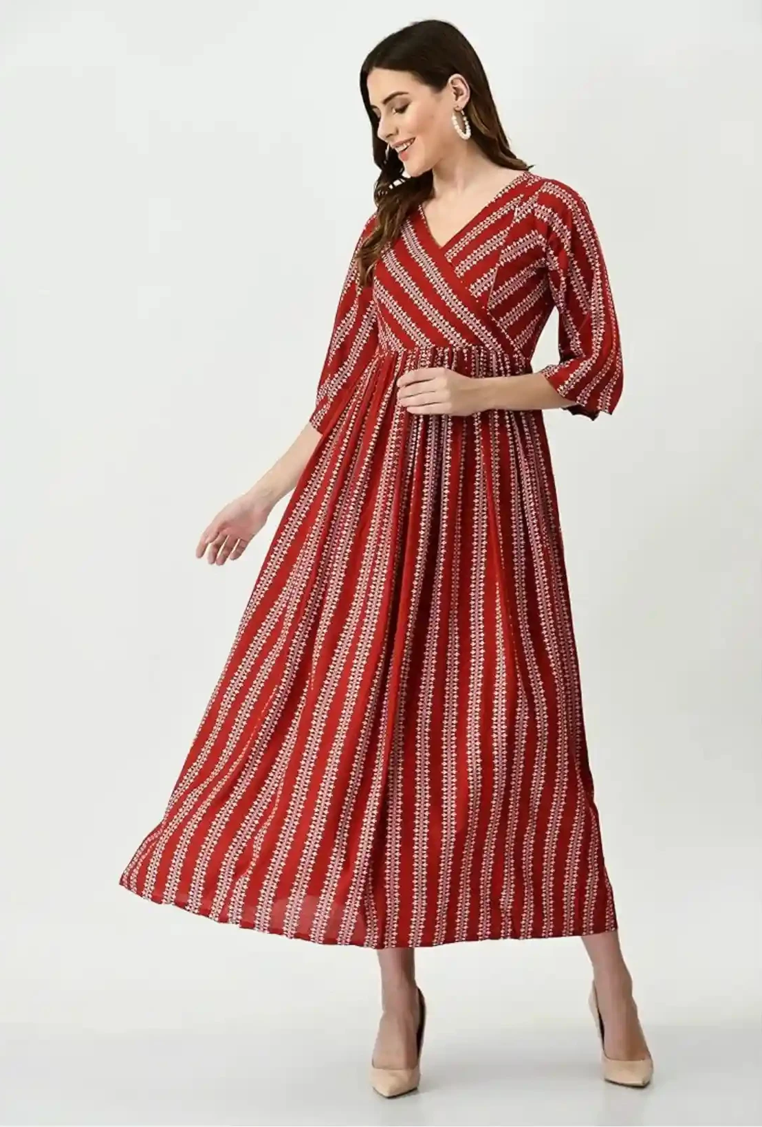 Khejal Maroon Maternity Cotton Gown for Women