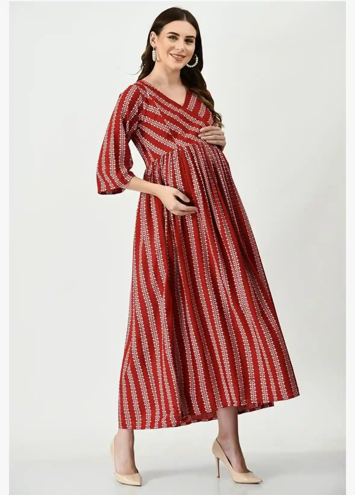 Khejal Maroon Maternity Cotton Gown for Women - Image 4