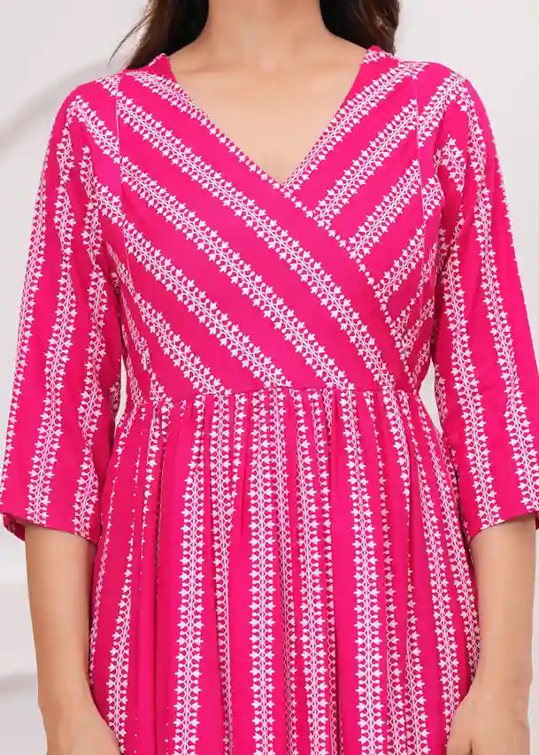 Maternity Soft Cotton Feeding Dress Pink Gown for Women - Image 2