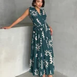 women printed wrap style teal green maxi dress (copy)