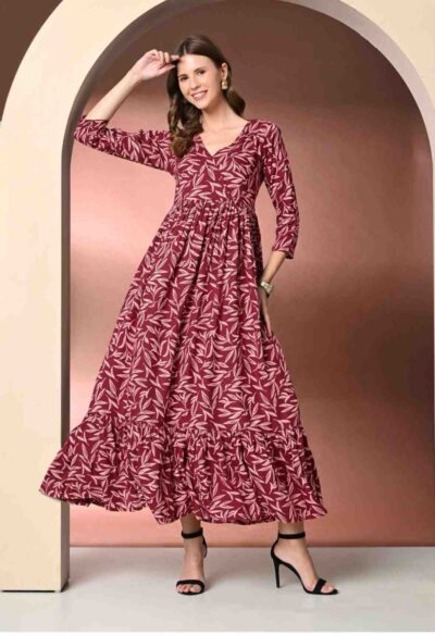 Floral Printed Fit & Flare Cotton Maxi Woman Gown Dress