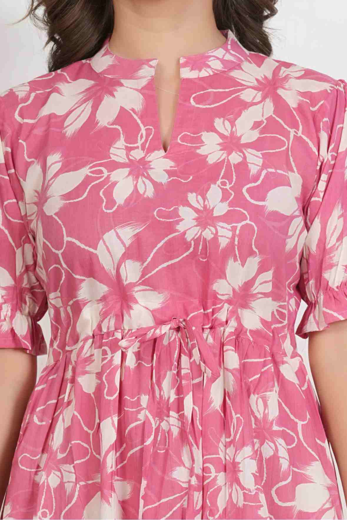 Women Floral Printed Cotton Fit & Flare Midi Woman Gown Dress - Image 4